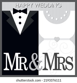 Happy wedding card with wedding suit, mr and mrs text