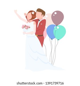 Happy wedding couple, just married, showing their rings