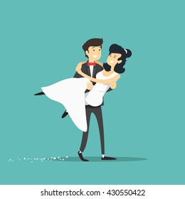 Happy wedding couple. Vector illustration.