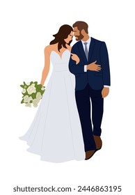 Happy Wedding couple vector isolated on white.