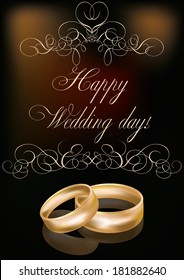 Happy Wedding day background with two golden rings , vector