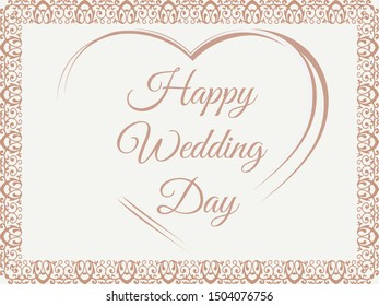Happy wedding day card vector image. Art border style, heart and letter
