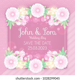 Happy Wedding Day Greeting Card Template. Cute and Soft Floser Design Template. Birthday, Women's Day, Anniversary and so on. Vector illustration