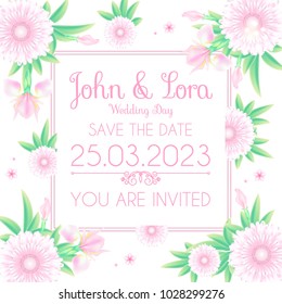 Happy Wedding Day Greeting Card Template. Cute and Soft Floser Design Template. Birthday, Women's Day, Anniversary and so on. Vector illustration