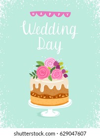 Happy wedding day vector greeting card