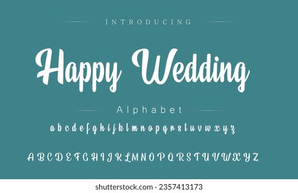 Happy Wedding Font. Alphabet. Script. Typeface. Label .Vintage typeface. For labels and different type designs