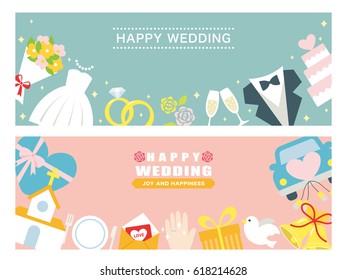 Happy wedding greeting card set