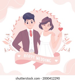 happy wedding greeting card template