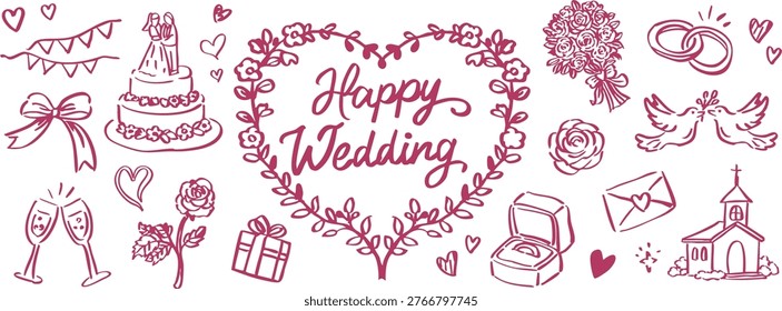 Happy Wedding Hand Drawn Elements