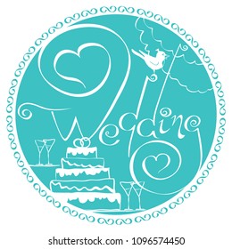 Happy wedding hand lettering text. Calligraphy inscription for greeting cards