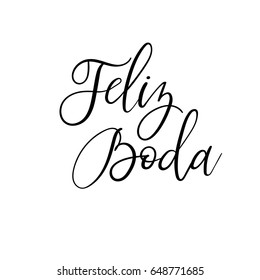 Happy wedding hand lettering text in Spanish. Feliz Boda. Calligraphy inscription for greeting cards, wedding invitations. Vector brush calligraphy