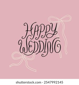 Feliz cita de Vector escrito a mano con arcos de contorno. Elegantes letras de caligrafía y cintas para tarjetas de felicitación de vacaciones e invitaciones