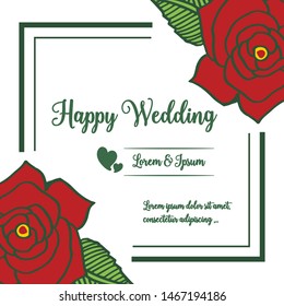 Happy wedding invitation card, with various flowers and frame, for wallpaper background. Vector