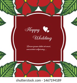 Happy wedding invitation card, with various flowers and frame, for wallpaper background. Vector