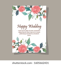 happy wedding invitation with flowers decoration vector illustration design