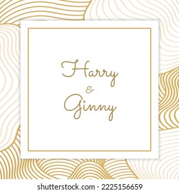 Happy wedding invitation modern wave curve abstract presentation. Lines layer background. Abstract decoration, pattern, white and luxury gold gradients, vector illustration. Light backdrop.