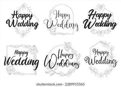 Happy wedding lettering collections. Wedding lettering. Greetings lettering set