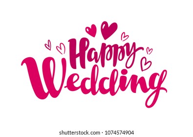 Happy wedding, lettering. Marriage, marry concept. Handwritten inscription, calligraphy vector