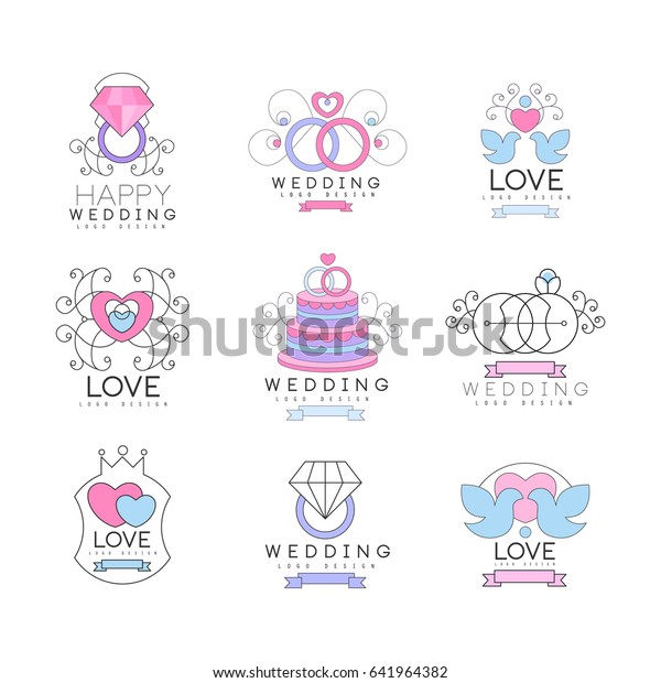 Happy Wedding Love Set Logo Design Stock Vector Royalty Free