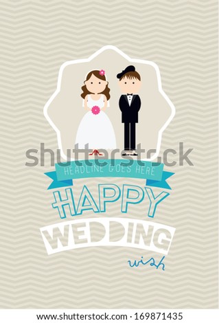 happy wedding poster template vectorillustration background stock