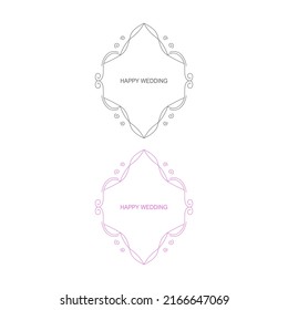 Happy Wedding Text Sign, Label With Ornaments Isolated On White