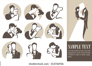 happy wedding,bride and groom, wedding icons, emblems, logo