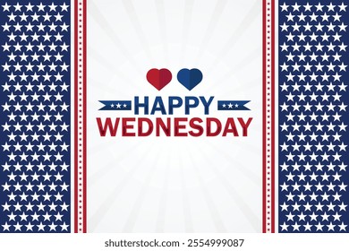 Happy Wednesday card with USA flag and heart vector illustration design. Happy Wednesday Amazing Text with Wallpaper illustration Design