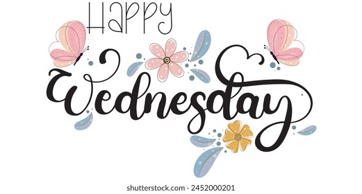 Happy WEDNESDAY. Wednesday days of the week with flowers and leaves. Illustration (Wednesday)	
