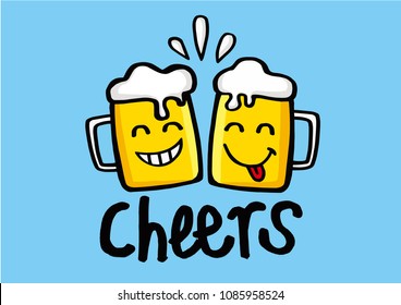 Happy weekend, beer cups, cartoon illustrations,
