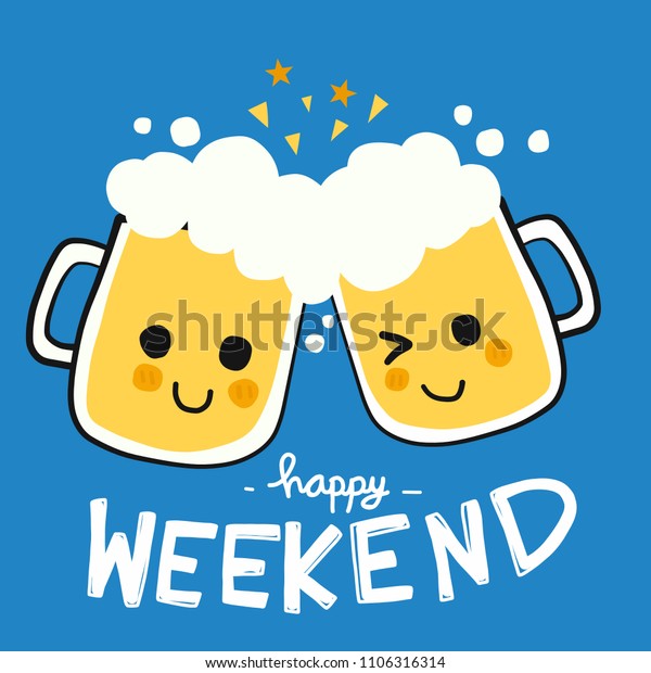 Happy Weekend Beer Smile Cartoon Doodle Stock Vector Royalty Free