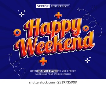 Texto editable del fin de semana feliz, efecto de la fuente, texto 3D para el título