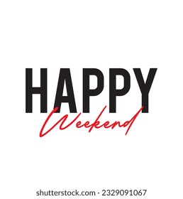 Happy weekend hand drawn lettering isolated on white background.