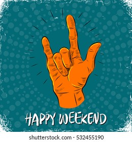 Happy weekend illustration with hand gesture