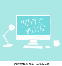 Happy Weekend on monitor - Vector
