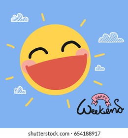 Happy weekend sun smile cute vector illustration