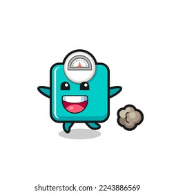 the happy weight scale cartoon with running pose , cute style design for t shirt, sticker, logo element
