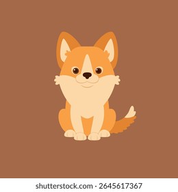 Feliz galês corgi filhote sentado sobre fundo marrom, ilustração de cachorro vetor bonito