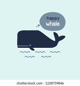 Happy whale in the ocean. Vector illustration