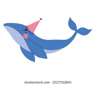happy whale with party hat birthday isolated