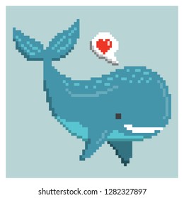 happy whale in pixel art