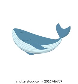 A happy whale. Simple vector flat illustration in color. Cartoon image of a cute, smiling whale. For children's and marine-themed illustrations