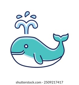 Happy whale spouting water. A joyful cartoon whale with a big smile, spouting water from its blowhole. The image conveys happiness and fun, symbolizing the joy of being in the ocean.