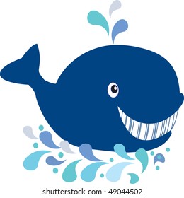 Happy whale. Vector illustration.