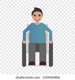 Happy wheelchair boy icon. Flat illustration of happy wheelchair boy vector icon for web design