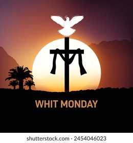 Happy Whit Monday. Pentecost Monday also known as Monday of the Holy Spirit. Christian peace vector. Whit Monday creative template, banner, poster, social media post, greetings card etc