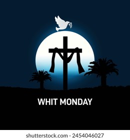 Happy Whit Monday. Pentecost Monday also known as Monday of the Holy Spirit. Christian peace vector. Whit Monday creative template, banner, poster, social media post, greetings card etc