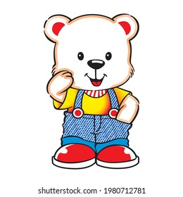 Happy White Bear looks smiling wearing a shirt in jeans vector illustration