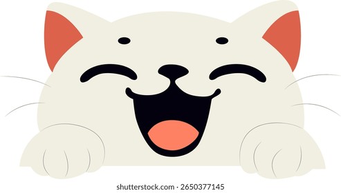 Happy White Cat Cartoon hand drawn