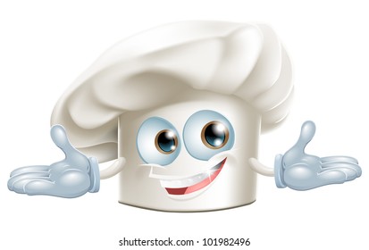 Happy white chef's hat cartoon man smiling