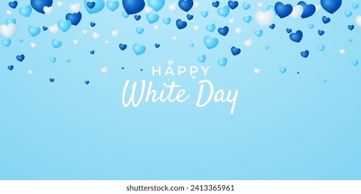 Happy White Day background with blue and white hearts. Vector illustration.